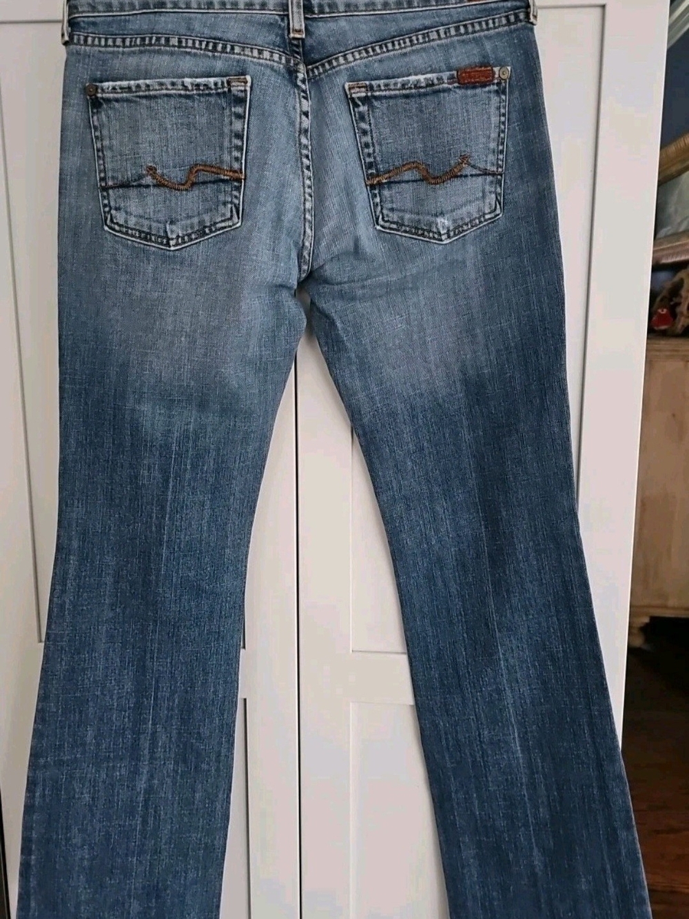 7 For All Mankind Blue Low-Rise Bootcut Jeans - Picture 3 of 5